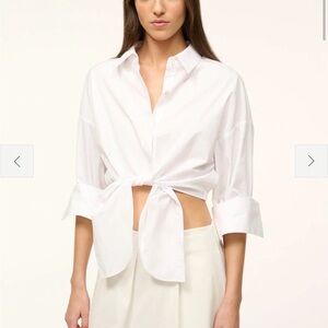 STAUD Lisa Top White Button-Down Tie-Front Shirt